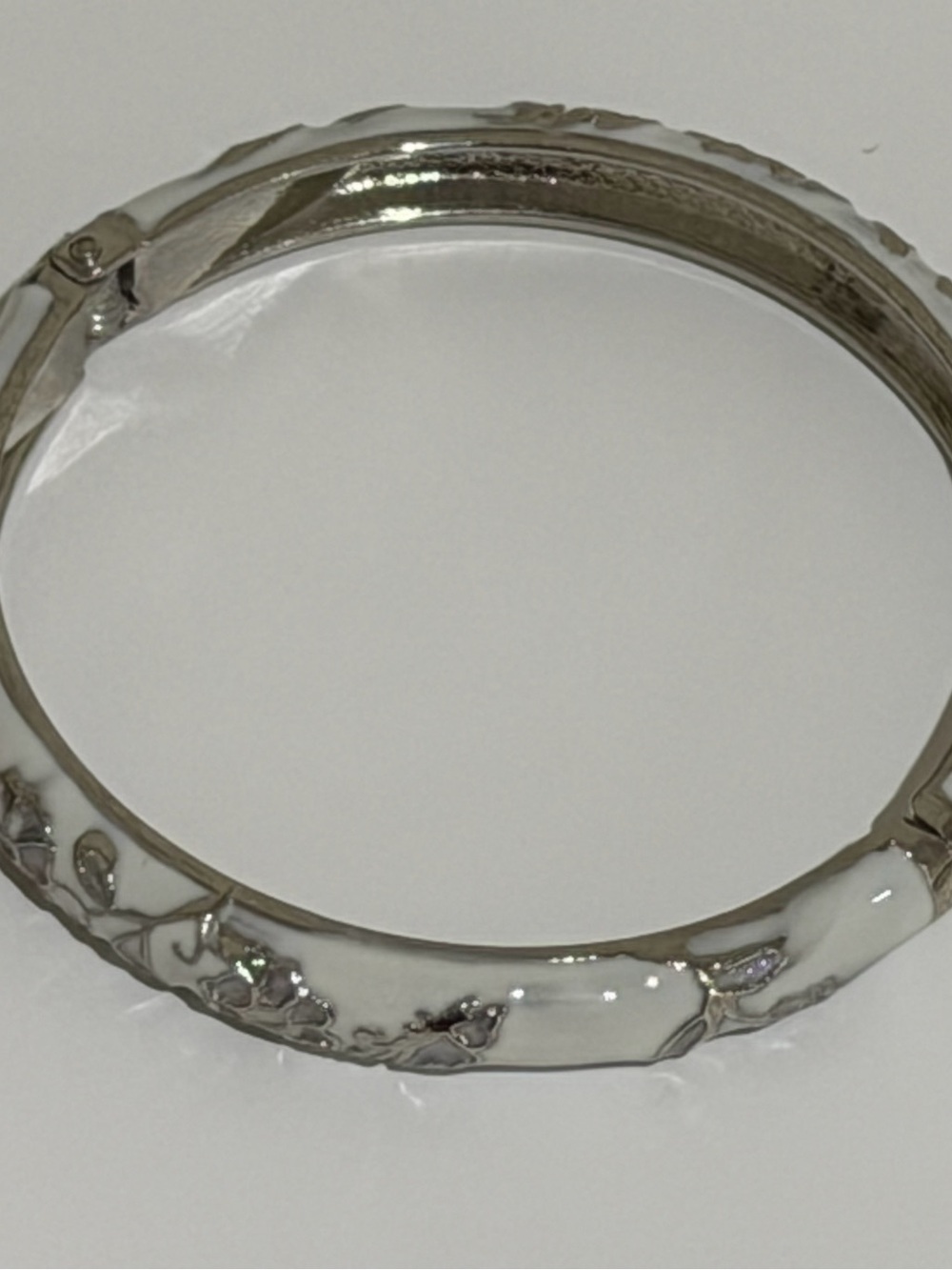 Classic White Enamel Silver-Tone Bangle Bracelet
